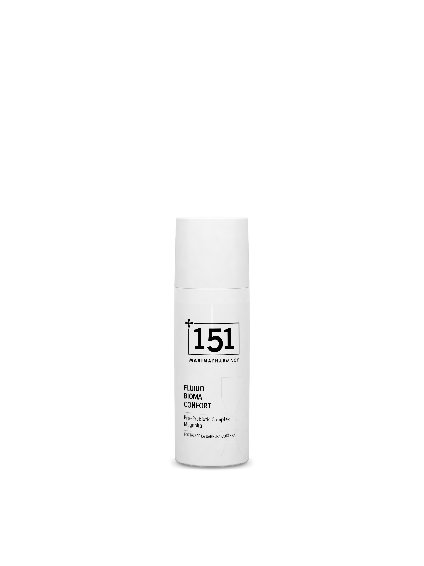 Frasco airless de 50 ml del fluido facial Bioma Confort de 151 Marina Pharmacy, con magnolia